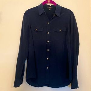 Ann Taylor 100% silk navy blouse. Size: 4P. Worn once.